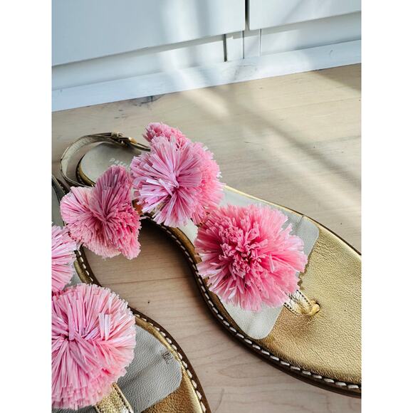 Patricia Green Rafia Pom Pom Sandals Gold Pink Size 10  Summer Vibes vacation - Picture 7 of 10